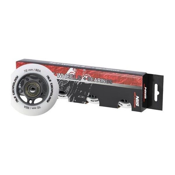 Nils Extreme PU 72x24 82A BIAŁE MATOWE (4 szt.) + ABEC-9 (8 szt.) ZESTAW NILS EXTREME