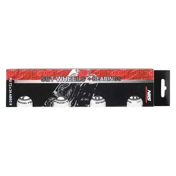 Nils Extreme PU 72x24 82A BIAŁE MATOWE (4 szt.) + ABEC-9 (8 szt.) ZESTAW NILS EXTREME