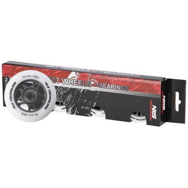 Nils Extreme PU 76x24 82A BIAŁE MATOWE (4 szt.) + ABEC-9 (8 szt.) ZESTAW NILS EXTREME