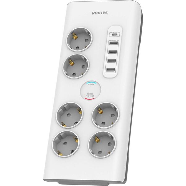 Philips Listwa przepięciowa 6 gniazd bez bolca +USB C Philips schuko SPN7060WA/58