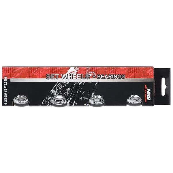 Nils Extreme PU 72x24 82A CZARNE N (4 szt.) + ABEC-9 (8 szt.) ZESTAW NILS EXTREME