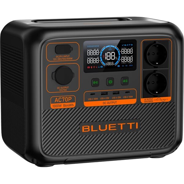 Przenośna stacja zasilania BLUETTI AC70P 1000W 864Wh (P-AC70P-EU-GY-BL-010)