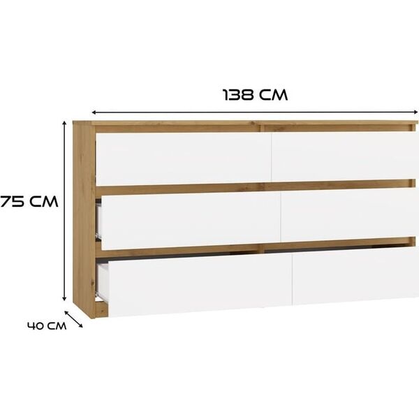 Komoda Malwa M6 140 DĄB ARTISAN BIAŁY