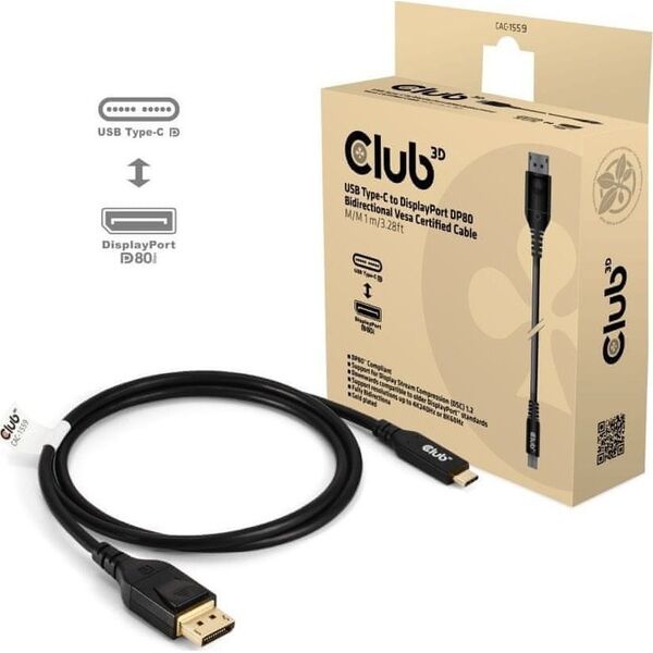 Καλώδιο Club 3D Club3D Καλώδιο USB Τύπου C DP 2.1 1μ 10K60Hz St/St λιανική