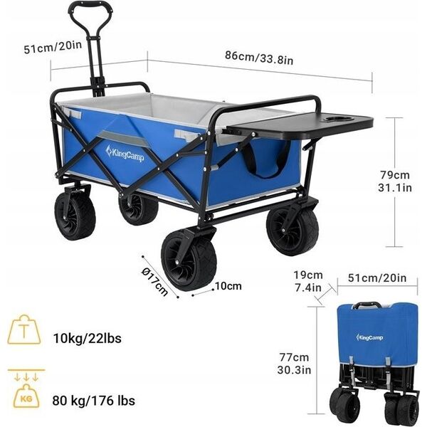King Camp Wózek Plażowy Kempingowy Campingowy Składany KING CAMP Quartz Wagon 112x60