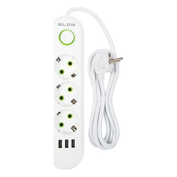Blow 98-216# Przedłużacz sieciowy ps-320 3-gniazda 3xusb 2m biały 2x1mm