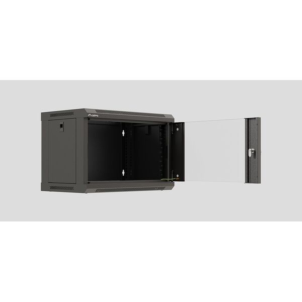 Szafa instalacyjna rack wisząca 19" 6U 540x350 czarna drzwi przeszklone LANBERG (Flat Pack)