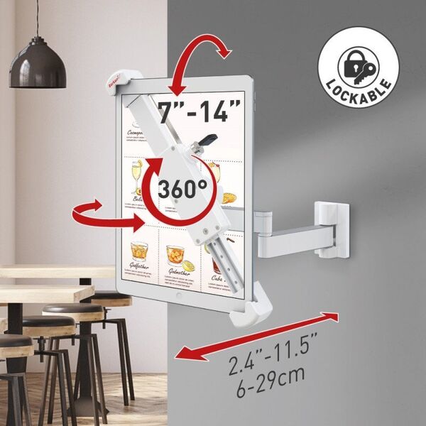 Uchwyt do tabletu 7-14" obrotowy ścienny z zamkiem