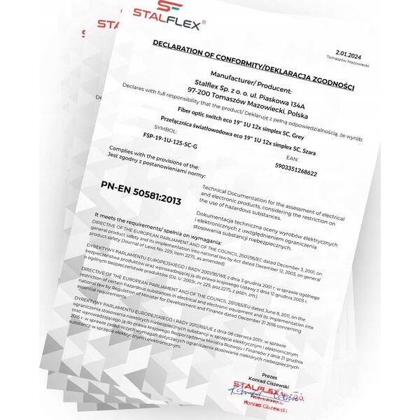 PRZEŁĄCZNICA ŚWIATŁOWODOWA TFDP-19-1U-12D-SC-B STALFLEX