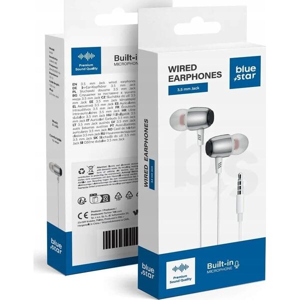 BLUE STAR słuchawki przewodowe Jack 3,5 mm z mikrofonem M09 1,2 m białe