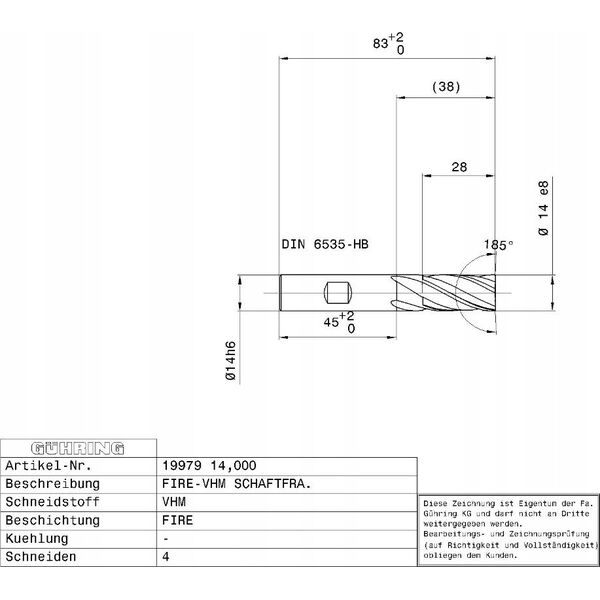 Carbide milling cutter GUHRING HA 7.0 mm