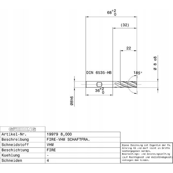 Carbide milling cutter GUHRING HA 7.0 mm