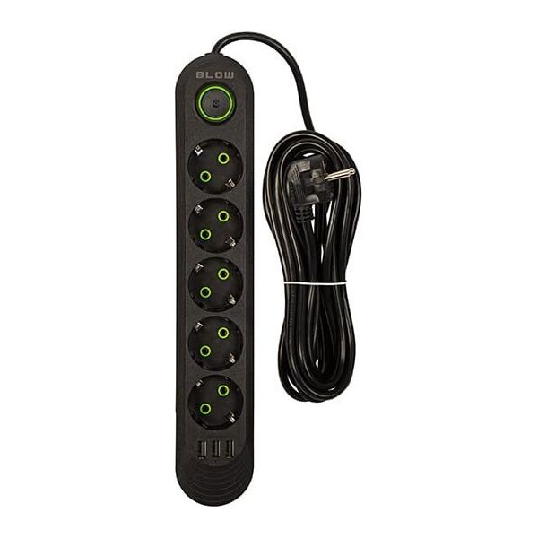 Blow 98-228# Przedłużacz sieciowy ps-550 5-gniazd 3xusb 5m czarny 2x1mm