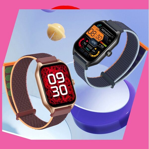 Smartwatch Rubicon Zegarek SMARTWATCH Rubicon RNCF03 r.gold mesh + pink silicone