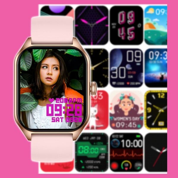 Smartwatch Rubicon Zegarek SMARTWATCH Rubicon RNCF03 r.gold mesh + pink silicone