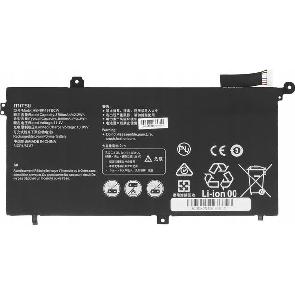 mitsu Bateria do Smartphome Huawei Matebook D Series HB46K497ECW 3700 mAh (42.2 Wh) 11.4V