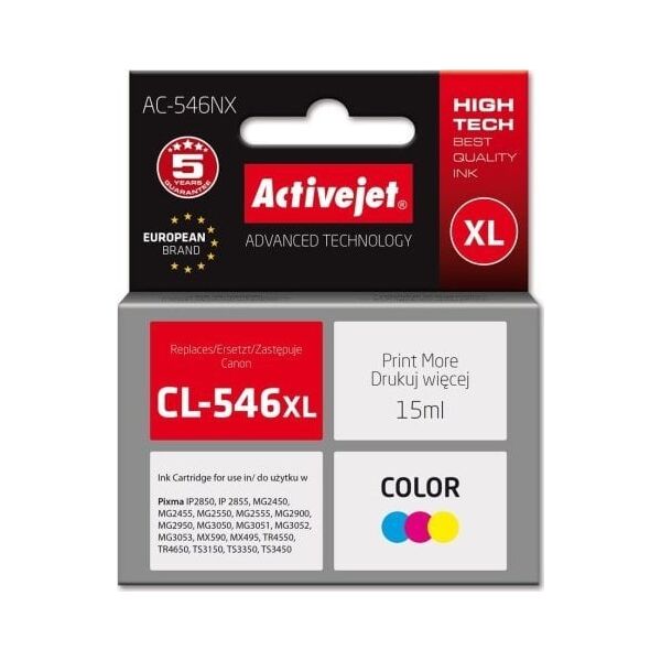 Activejet AC-546NX Tusz (zamiennik Canon CL-546XL| Supreme| 15 ml| kolor: czerwony, niebieski, żółty)