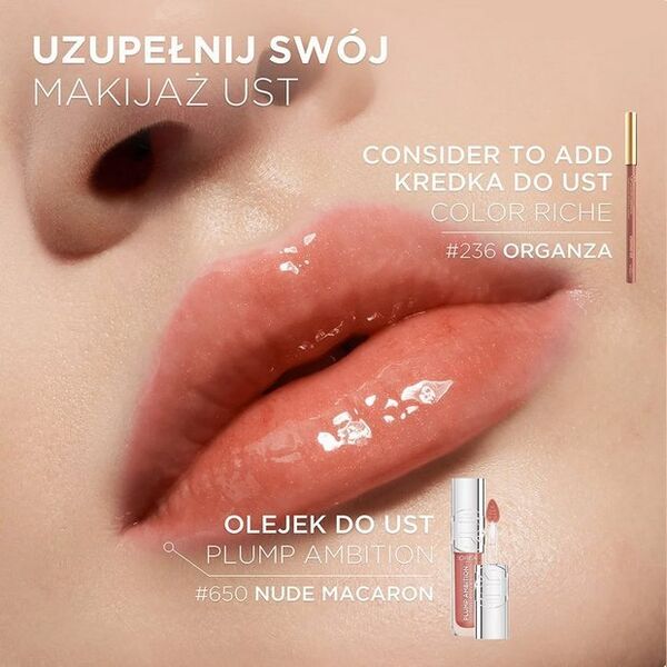L'OREAL_Plump Ambition Hyaluron Lip Oil olejek do ust z kwasem hialuronowym 650 Nude Macaron 5ml