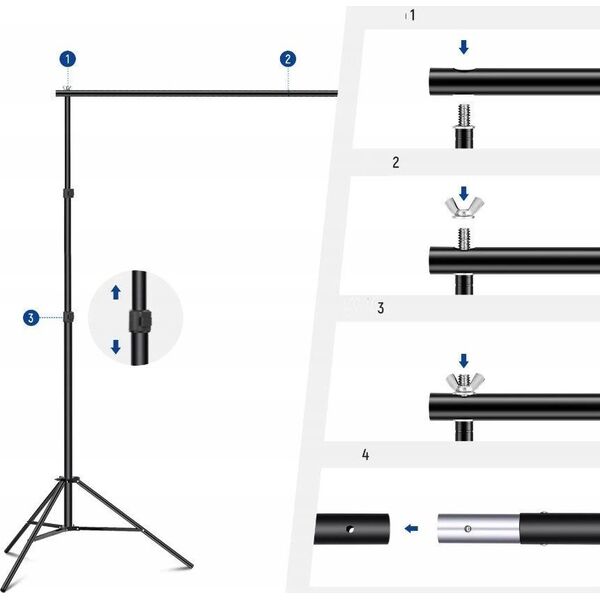 ZESTAW Atelier Uchwyt DO TEŁ TŁA 3x2,1 m STATYW BELKA 8x KLIPS Torba NEEWER NK-ST0204