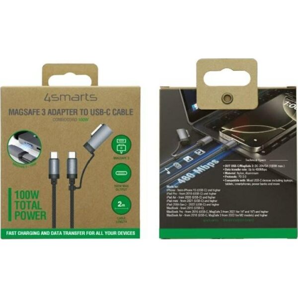 Kabel USB-C 4smarts Explorer ComboCord    100W 2m z adapterem MagSafe czarny