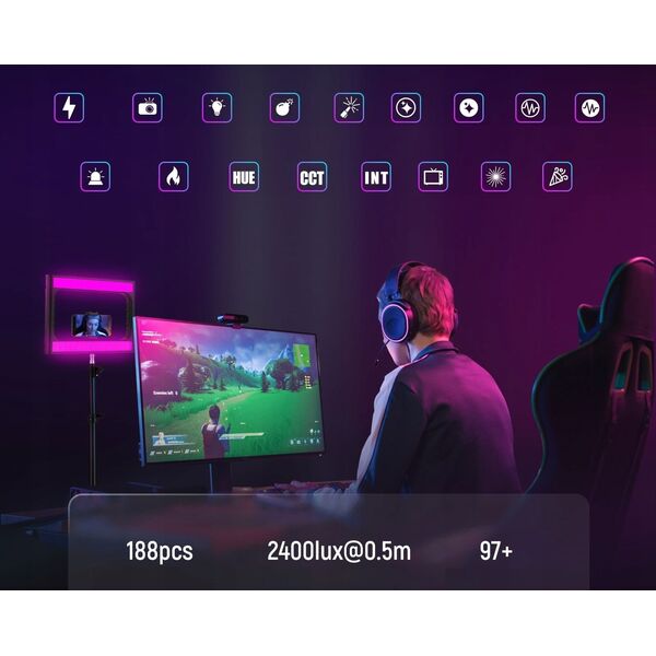 Lampa LED 20W RGB Klatka GRIP Uchwyt Telefon ISO 1/4 Sterowanie Bluetooth / A111