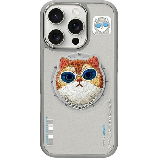 Etui Nimmy Glasses Cool Cat MagSafe do iPhone 16 Pro Max szary
