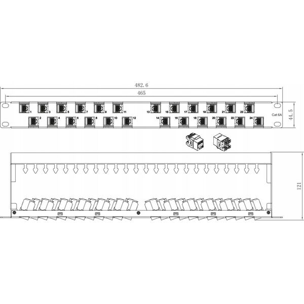 Techly Techly 367836 Patch panel 24x Keystone RJ45 Cat6a UTP, 1U, porty ukośne