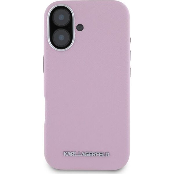 Karl Lagerfeld Saffiano Full Wrapped Elongated Metal Logo MagSafe iPhone 16 Case Pink