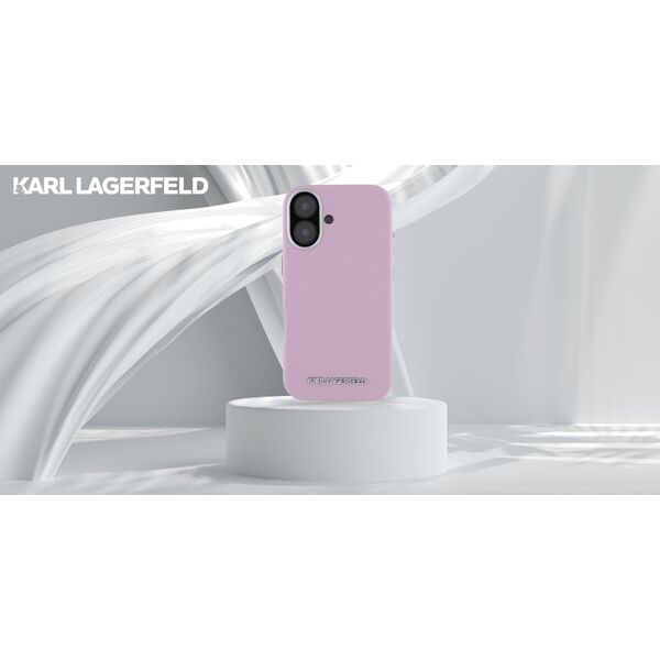 Karl Lagerfeld Saffiano Full Wrapped Elongated Metal Logo MagSafe iPhone 16 Case Pink