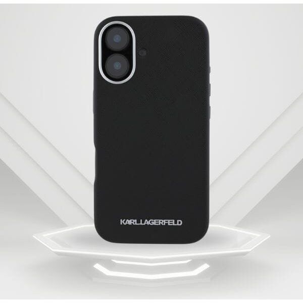 Karl Lagerfeld Saffiano Full Wrapped Elongated Metal Logo MagSafe Case for iPhone 16 Black