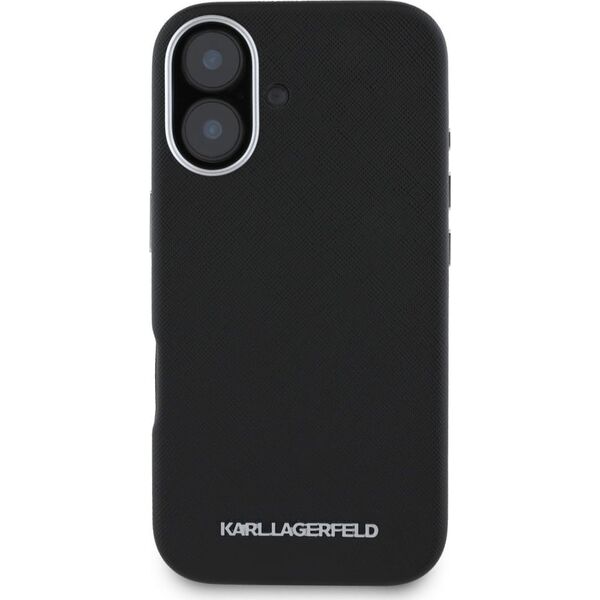 Karl Lagerfeld Saffiano Full Wrapped Elongated Metal Logo MagSafe Case for iPhone 16 Black