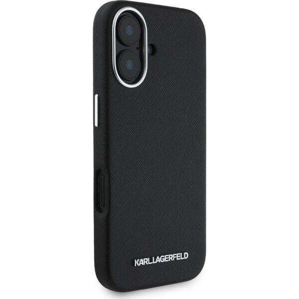 Karl Lagerfeld Saffiano Full Wrapped Elongated Metal Logo MagSafe Case for iPhone 16 Black