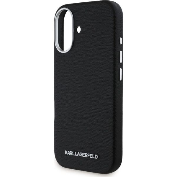 Karl Lagerfeld Saffiano Full Wrapped Elongated Metal Logo MagSafe Case for iPhone 16 Black