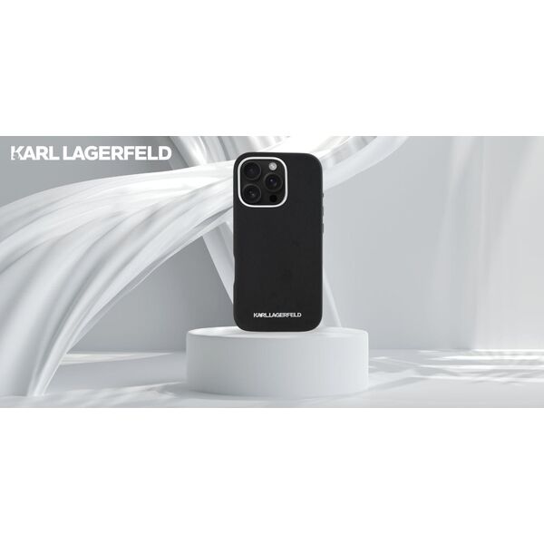 Karl Lagerfeld Saffiano Full Wrapped Elongated Metal Logo MagSafe Case for iPhone 16 Pro Max black