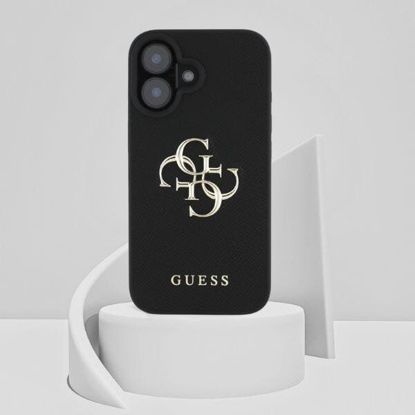 Guess Grained Big 4G Logo Small Classic Logo case for iPhone 16 black
