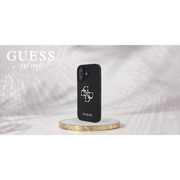 Guess Grained Big 4G Logo Small Classic Logo case for iPhone 16 black