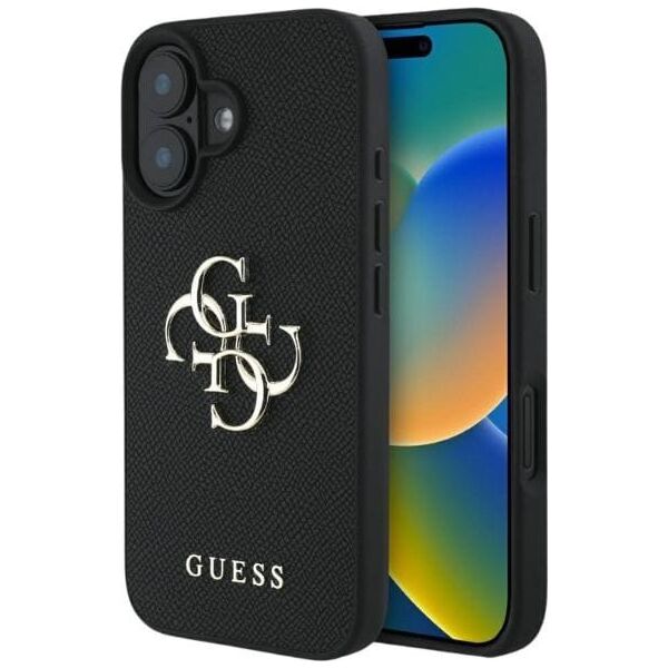 Guess Grained Big 4G Logo Small Classic Logo case for iPhone 16 black