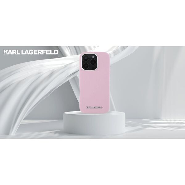 Karl Lagerfeld Saffiano Full Wrapped Elongated Metal Logo MagSafe Case for iPhone 16 Pro Max Pink