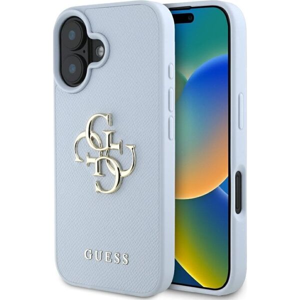 Guess Grained Big 4G Logo Small Classic Logo case for iPhone 16 blue