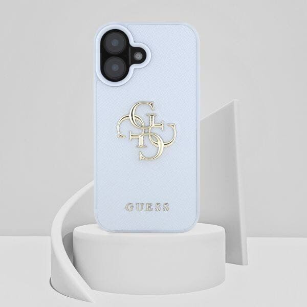 Guess Grained Big 4G Logo Small Classic Logo case for iPhone 16 blue