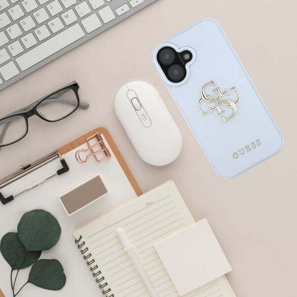 Guess Grained Big 4G Logo Small Classic Logo case for iPhone 16 blue