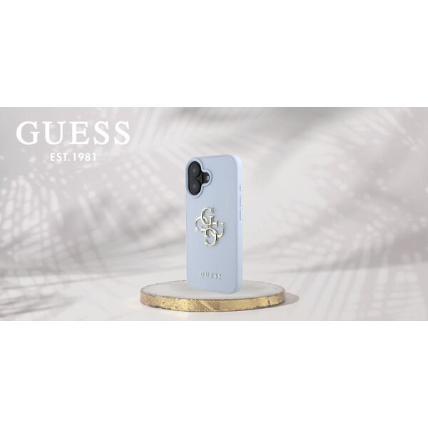 Guess Grained Big 4G Logo Small Classic Logo case for iPhone 16 blue