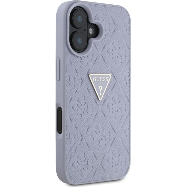 Guess Hot Stamp 4G Pattern Triangle Metal Logo iPhone 16 Case Purple