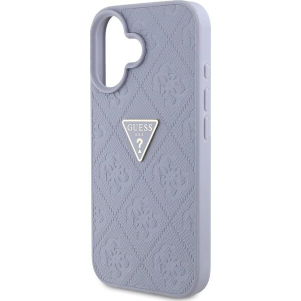 Guess Hot Stamp 4G Pattern Triangle Metal Logo iPhone 16 Case Purple