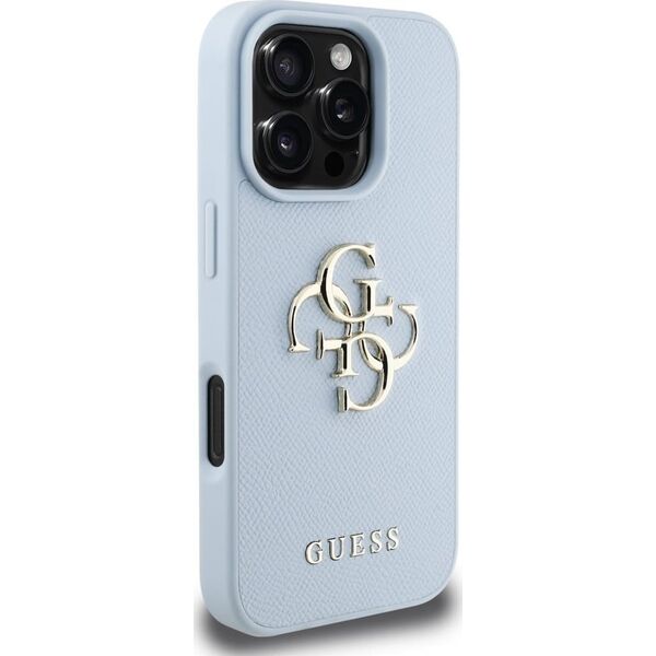 Guess Grained Big 4G Logo Small Classic Logo case for iPhone 16 Pro blue