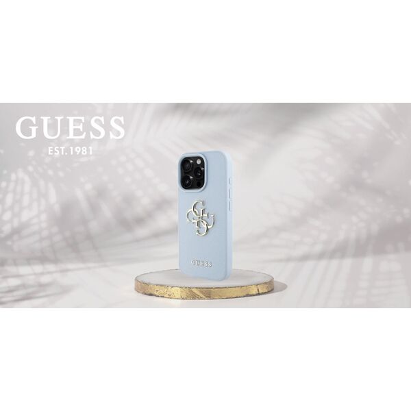 Guess Grained Big 4G Logo Small Classic Logo case for iPhone 16 Pro blue