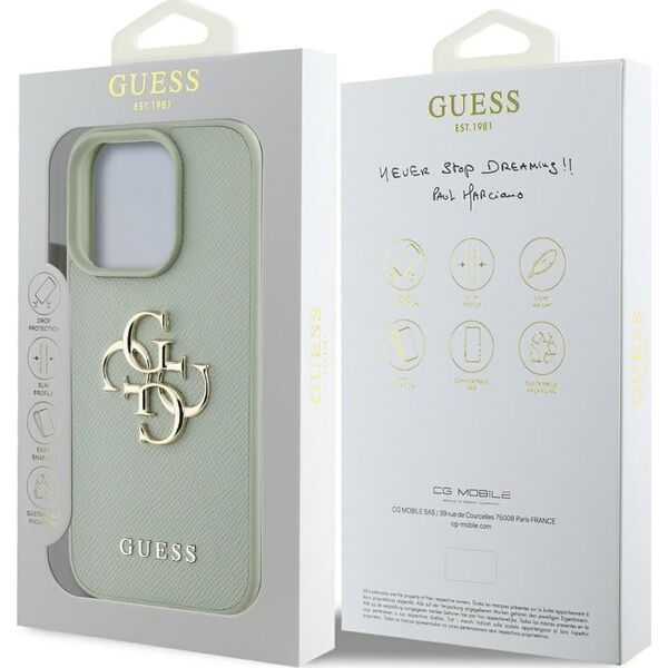 Guess Grained Big 4G Logo Small Classic Logo case for iPhone 16 Pro green
