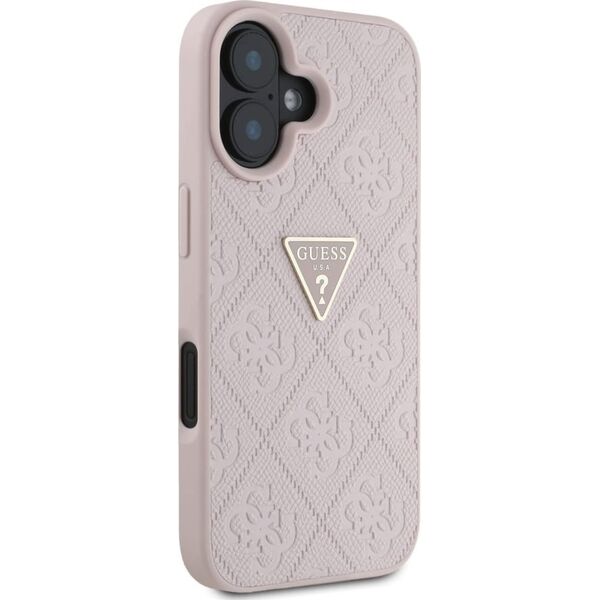 Guess Hot Stamp 4G Pattern Triangle Metal Logo iPhone 16 Case Pink