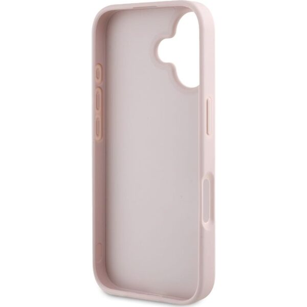 Guess Hot Stamp 4G Pattern Triangle Metal Logo iPhone 16 Case Pink