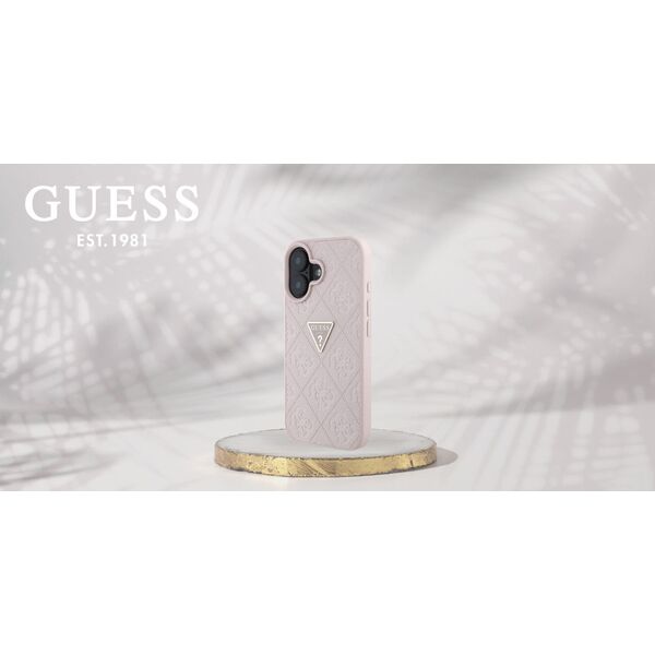 Guess Hot Stamp 4G Pattern Triangle Metal Logo iPhone 16 Case Pink